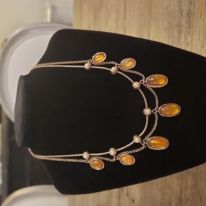 Monet gold tone with faux amber and pearls.
